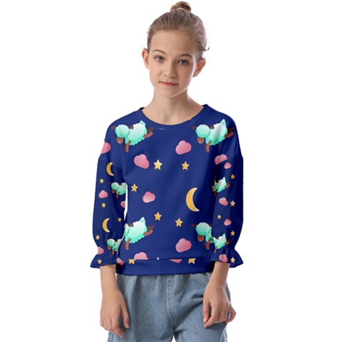 Sleepy Sheep Star And Moon Kids  Cuff Sleeve Top by danenraven