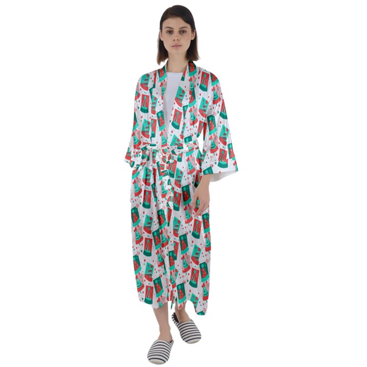 Birthday Pattern Party Celebration Maxi Satin Kimono