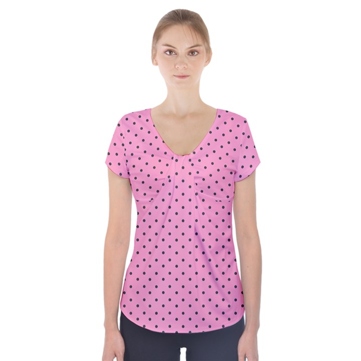 Polka Dot Dots Pattern Dot Short Sleeve Front Detail Top