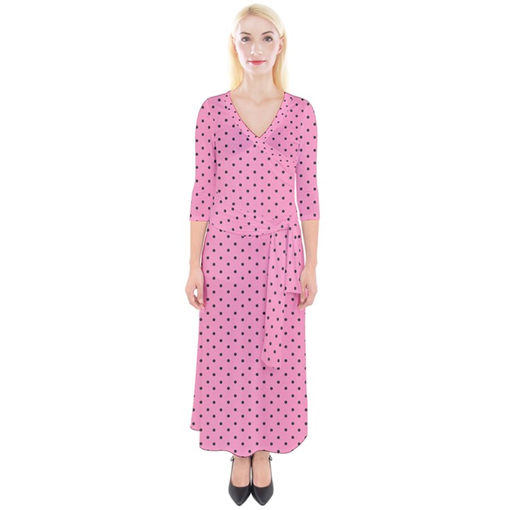 Polka Dot Dots Pattern Dot Quarter Sleeve Wrap Maxi Dress