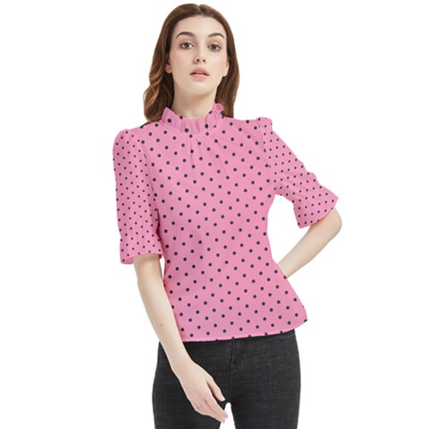 Polka Dot Dots Pattern Dot Frill Neck Blouse by danenraven