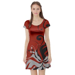 Nature Background Abstract Red Gray Black Short Sleeve Skater Dress by danenraven