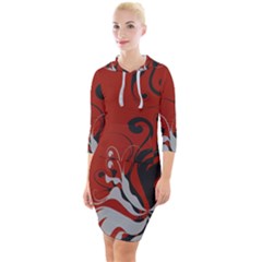 Nature Background Abstract Red Gray Black Quarter Sleeve Hood Bodycon Dress by danenraven