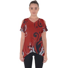 Nature Background Abstract Red Gray Black Cut Out Side Drop Tee by danenraven