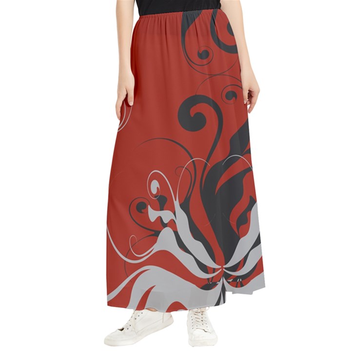 Nature Background Abstract Red Gray Black Maxi Chiffon Skirt