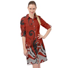 Nature Background Abstract Red Gray Black Long Sleeve Mini Shirt Dress by danenraven