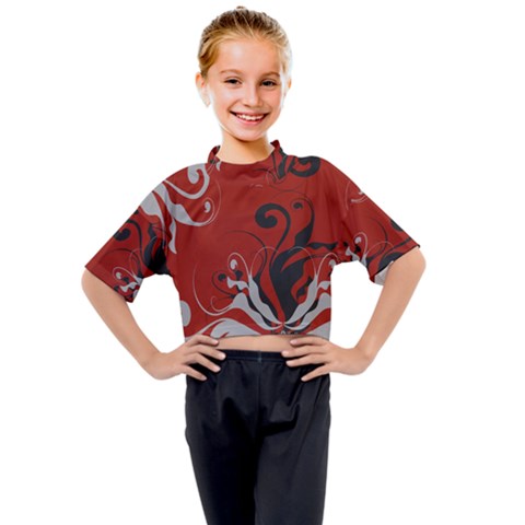 Nature Background Abstract Red Gray Black Kids Mock Neck Tee by danenraven