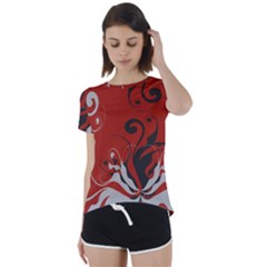 Nature Background Abstract Red Gray Black Short Sleeve Foldover Tee by danenraven