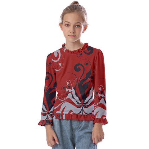 Nature Background Abstract Red Gray Black Kids  Frill Detail Tee by danenraven