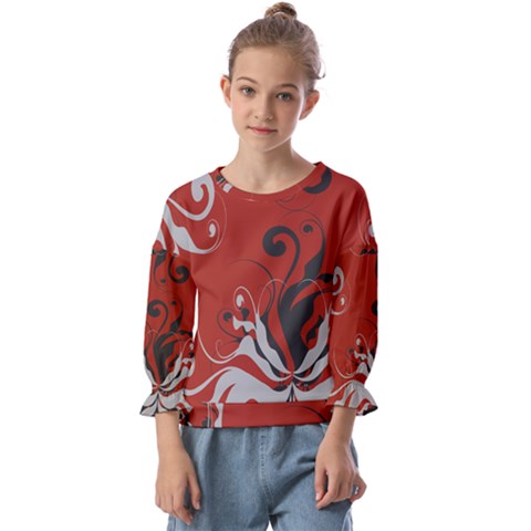 Nature Background Abstract Red Gray Black Kids  Cuff Sleeve Top by danenraven