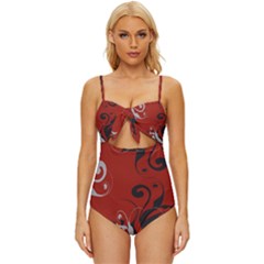 Nature Background Abstract Red Gray Black Knot Front One-piece Swimsuit by danenraven