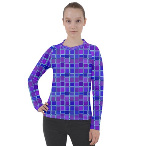 Background Mosaic Purple Blue Women s Pique Long Sleeve Tee by danenraven