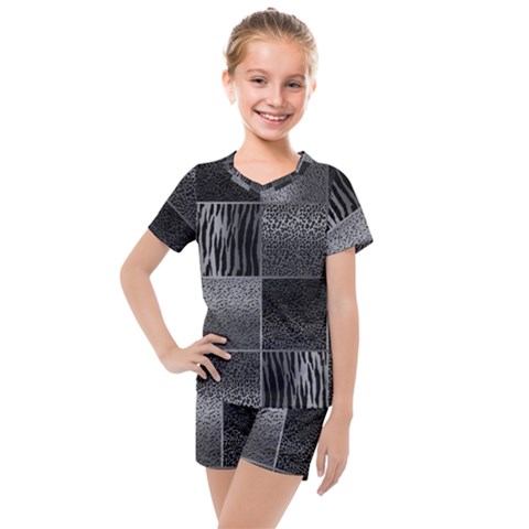 Gray Animal Print Kids  Mesh Tee And Shorts Set by danenraven