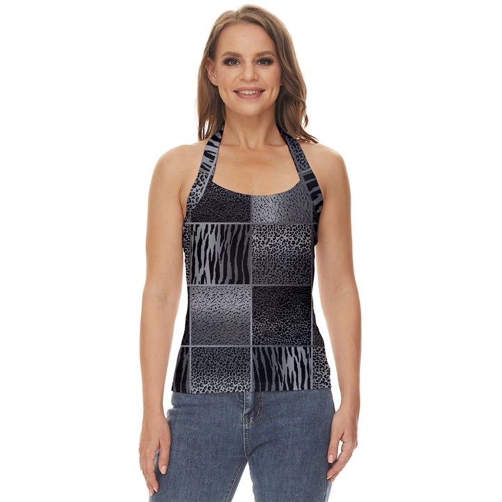 Gray Animal Print Basic Halter Top