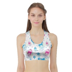 Jellyfis Pink Blue Cartoon Sports Bra With Border by danenraven