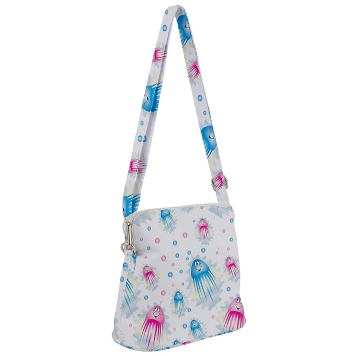 Jellyfis Pink Blue Cartoon Zipper Messenger Bag