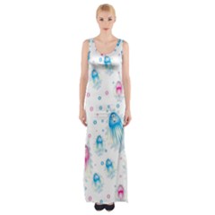 Jellyfis Pink Blue Cartoon Thigh Split Maxi Dress by danenraven