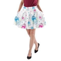 Jellyfis Pink Blue Cartoon A-line Pocket Skirt by danenraven