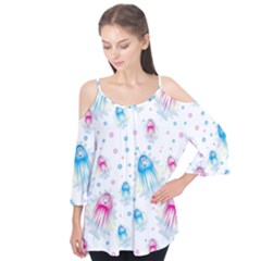 Jellyfis Pink Blue Cartoon Flutter Tees