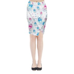 Jellyfis Pink Blue Cartoon Midi Wrap Pencil Skirt by danenraven