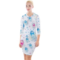 Jellyfis Pink Blue Cartoon Quarter Sleeve Hood Bodycon Dress by danenraven