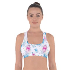 Jellyfis Pink Blue Cartoon Cross Back Sports Bra by danenraven