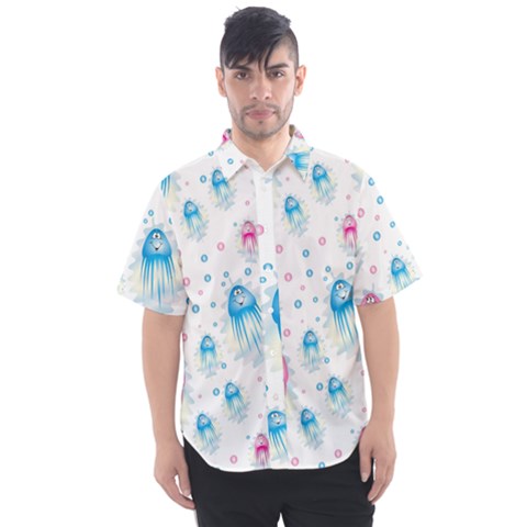 Jellyfis Pink Blue Cartoon Men s Short Sleeve Shirt by danenraven