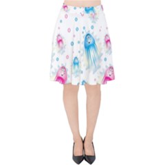 Jellyfis Pink Blue Cartoon Velvet High Waist Skirt by danenraven