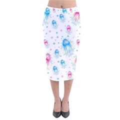 Jellyfis Pink Blue Cartoon Velvet Midi Pencil Skirt by danenraven