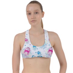 Jellyfis Pink Blue Cartoon Criss Cross Racerback Sports Bra by danenraven