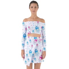 Jellyfis Pink Blue Cartoon Off Shoulder Top With Skirt Set by danenraven