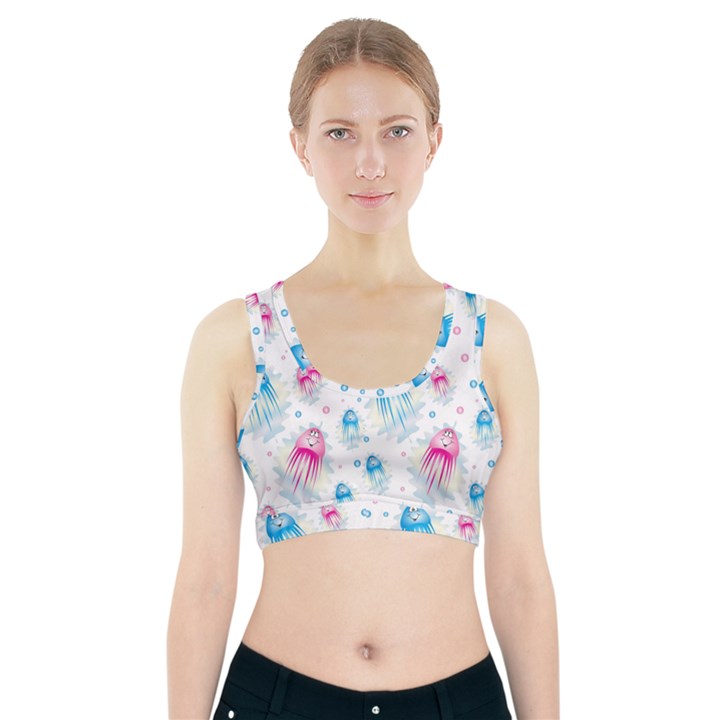 Jellyfis Pink Blue Cartoon Sports Bra With Pocket