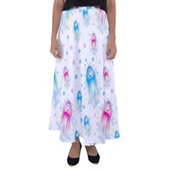 Jellyfis Pink Blue Cartoon Flared Maxi Skirt by danenraven