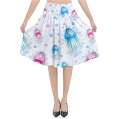 Jellyfis Pink Blue Cartoon Flared Midi Skirt by danenraven