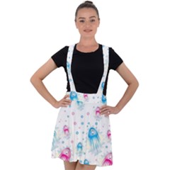 Jellyfis Pink Blue Cartoon Velvet Suspender Skater Skirt by danenraven