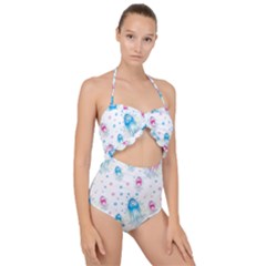 Jellyfis Pink Blue Cartoon Scallop Top Cut Out Swimsuit by danenraven