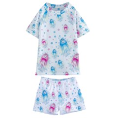 Jellyfis Pink Blue Cartoon Kids  Swim Tee And Shorts Set by danenraven