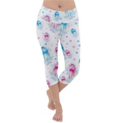 Jellyfis Pink Blue Cartoon Lightweight Velour Capri Yoga Leggings by danenraven