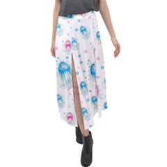 Jellyfis Pink Blue Cartoon Velour Split Maxi Skirt by danenraven