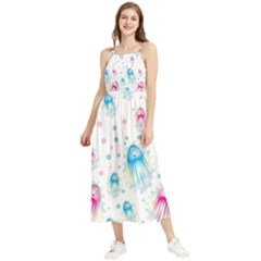 Jellyfis Pink Blue Cartoon Boho Sleeveless Summer Dress by danenraven