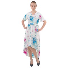 Jellyfis Pink Blue Cartoon Front Wrap High Low Dress by danenraven