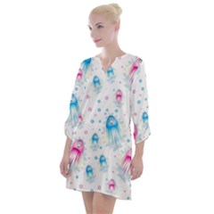 Jellyfis Pink Blue Cartoon Open Neck Shift Dress by danenraven