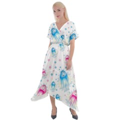 Jellyfis Pink Blue Cartoon Cross Front Sharkbite Hem Maxi Dress by danenraven