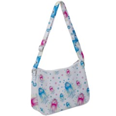 Jellyfis Pink Blue Cartoon Zip Up Shoulder Bag by danenraven