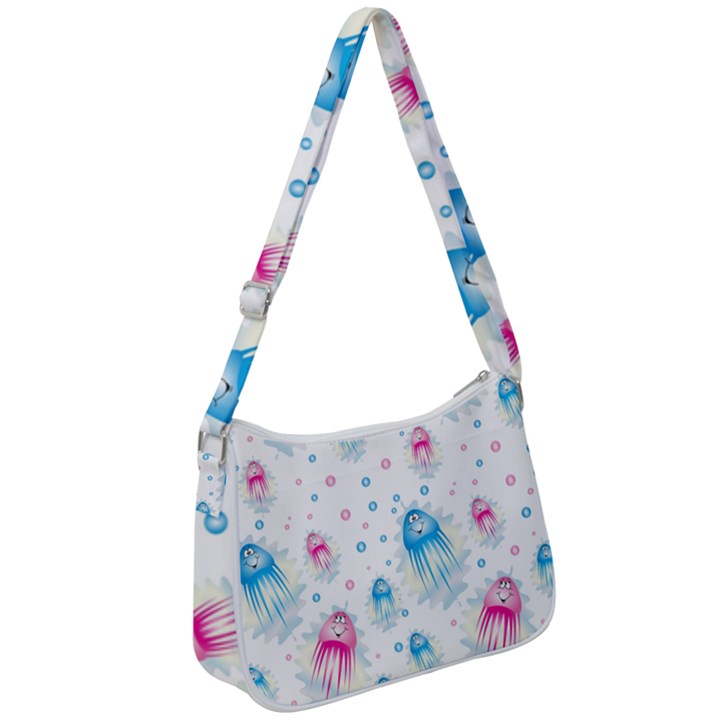 Jellyfis Pink Blue Cartoon Zip Up Shoulder Bag