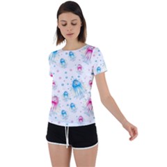 Jellyfis Pink Blue Cartoon Back Circle Cutout Sports Tee by danenraven