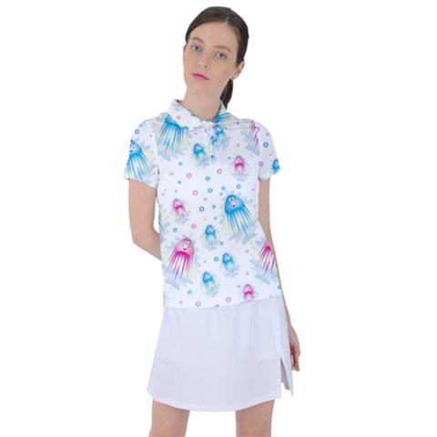 Jellyfis Pink Blue Cartoon Women s Polo Tee by danenraven