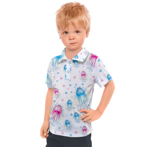 Jellyfis Pink Blue Cartoon Kids  Polo Tee by danenraven