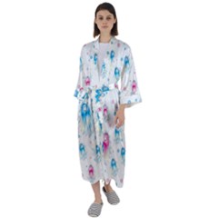 Jellyfis Pink Blue Cartoon Maxi Satin Kimono by danenraven