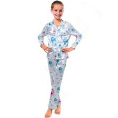 Jellyfis Pink Blue Cartoon Kid s Satin Long Sleeve Pajamas Set by danenraven